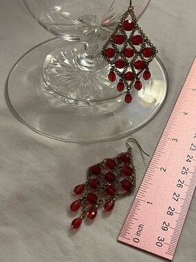 Dark Pink and Gold Toned Teardrop Chandelier Earrings - Elegant Women's Jewelry